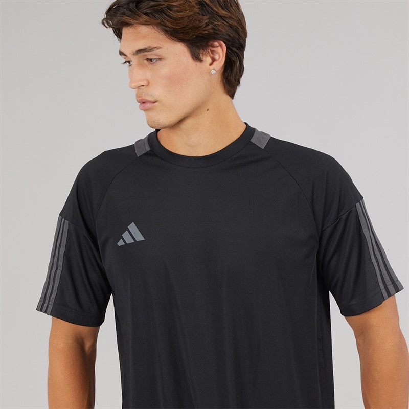adidas Mens Aeroready Sereno 3-Stripes T-Shirt Black/Grey Six - Image 3