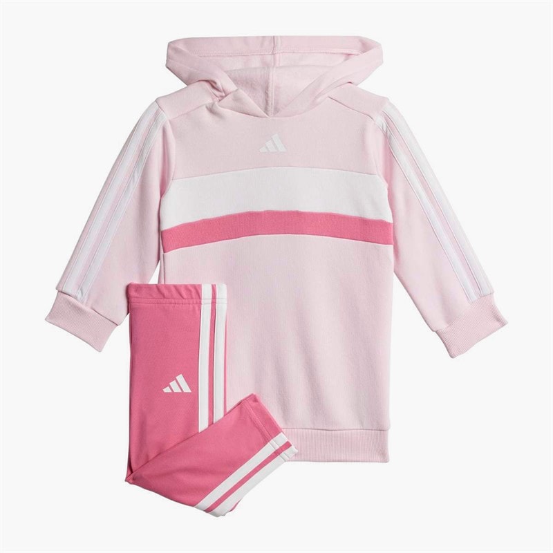 adidas Infant Girls Seasonal Essentials Tiberio 3 Stripes Hoodie And Leggings Set Clear Pink/Pink Fusion/White