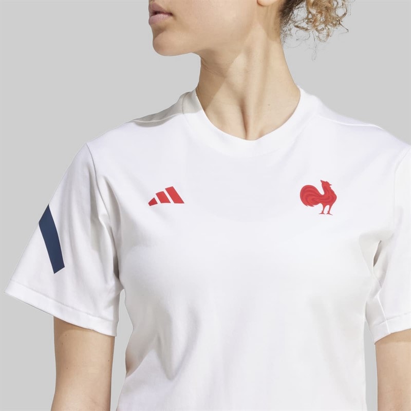 adidas Womens FFR France Rugby Travel T-Shirt White - Image 3