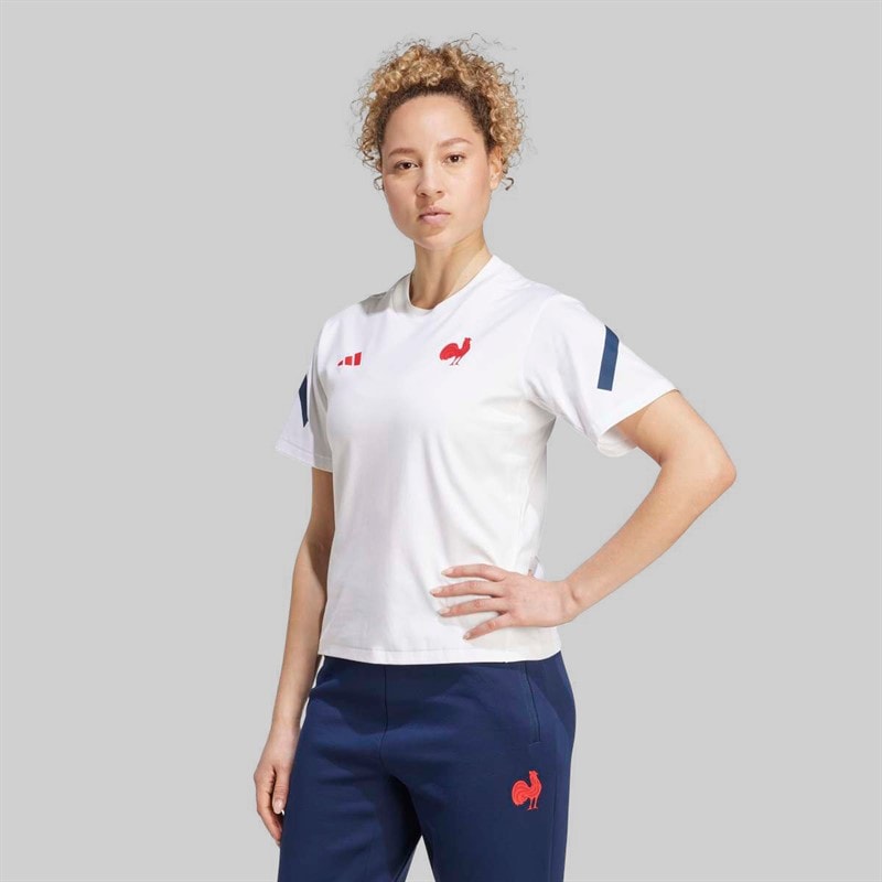adidas Womens FFR France Rugby Travel T-Shirt White - Image 4