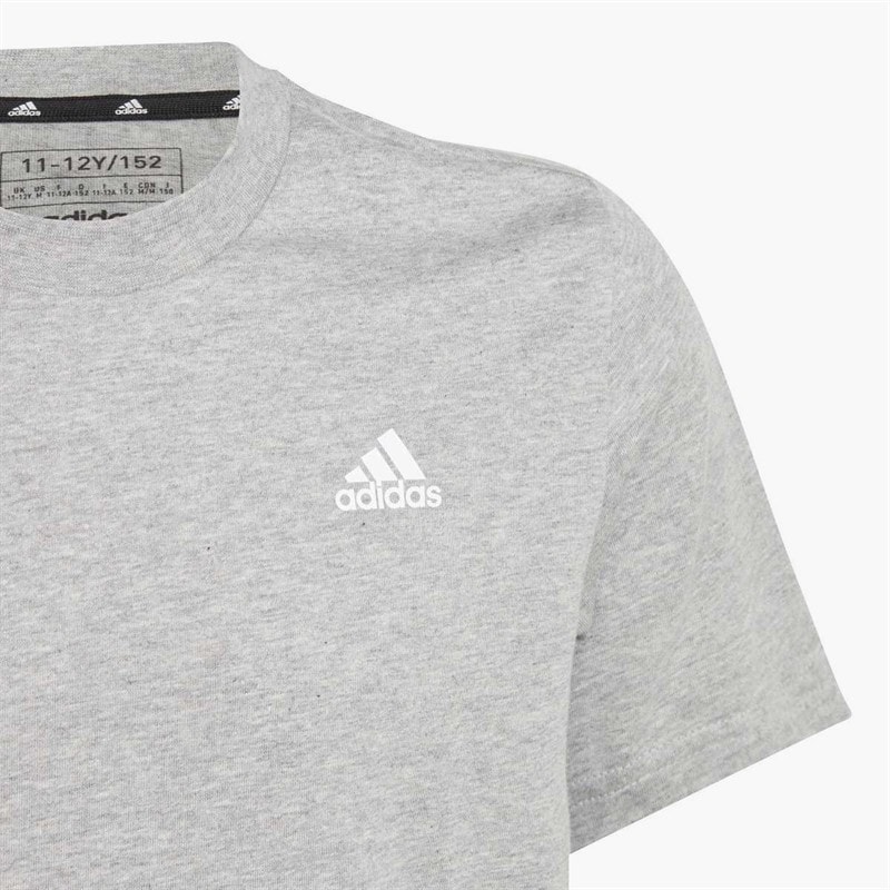 adidas Junior Boys Essentials Small Logo T-Shirt Medium Grey Heather/White - Image 3