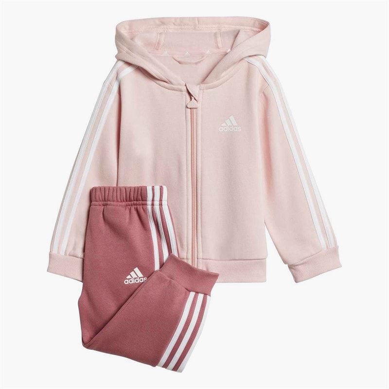 adidas Infant Girls Essentials Full Zip Hoodie And Joggers Set Sandy Pink/White
