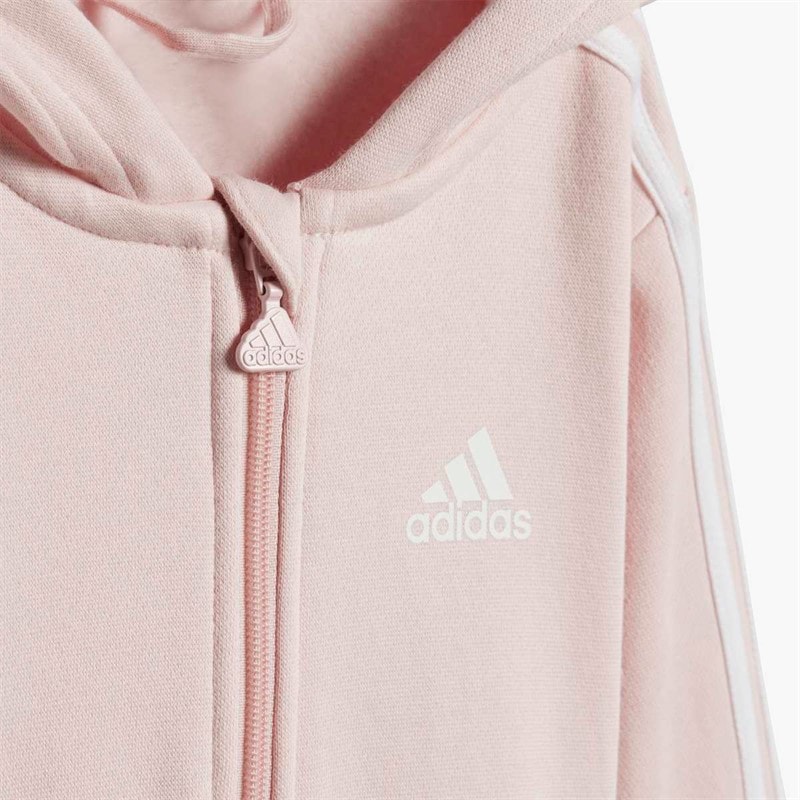 adidas Infant Girls Essentials Full Zip Hoodie And Joggers Set Sandy Pink/White - Image 2