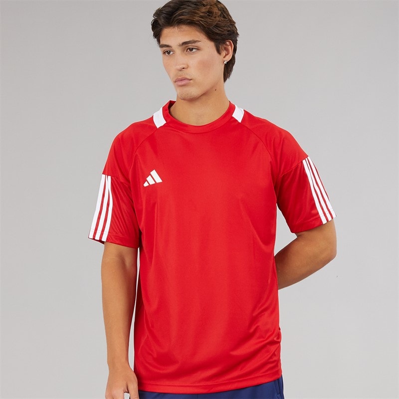 adidas Mens Aeroready Sereno 3-Stripes T-Shirt Better Scarlet/White