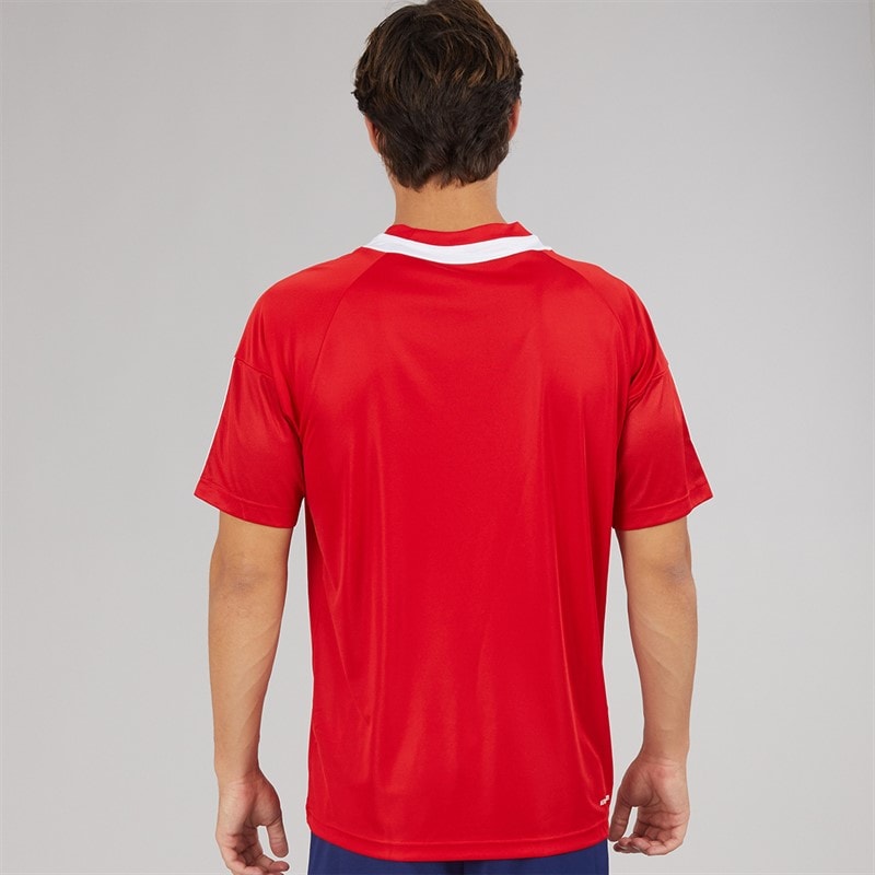 adidas Mens Aeroready Sereno 3-Stripes T-Shirt Better Scarlet/White - Image 2