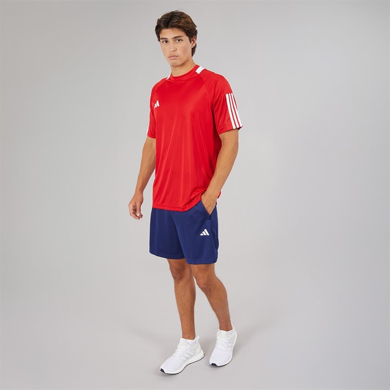 adidas Mens Aeroready Sereno 3-Stripes T-Shirt Better Scarlet/White - Image 3