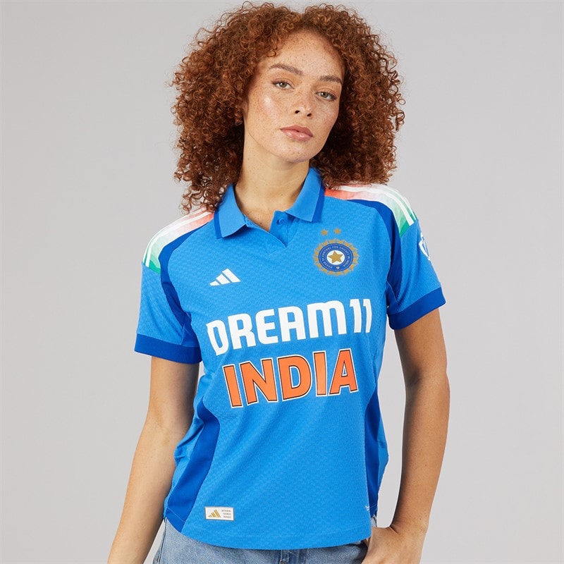 adidas Womens India Cricket Odi One Day International Jersey True Blue - Image 1