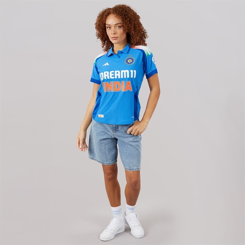 adidas Womens India Cricket Odi One Day International Jersey True Blue - Image 4