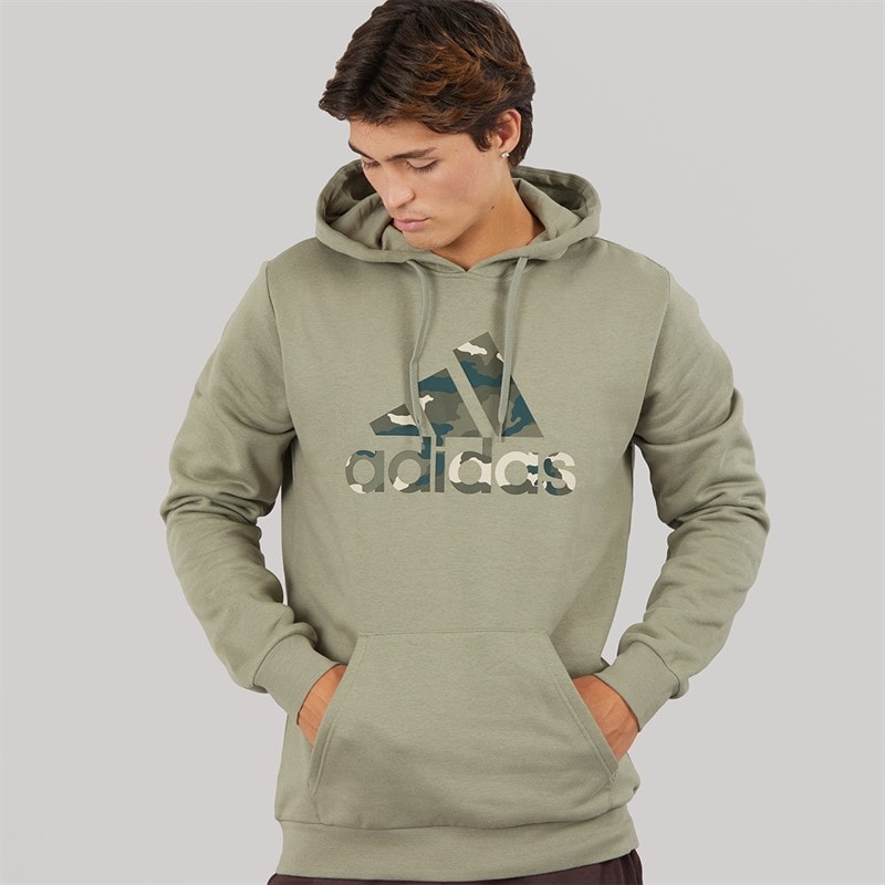 adidas Mens Camo Graphic Hoodie Silver Pebble - Image 1