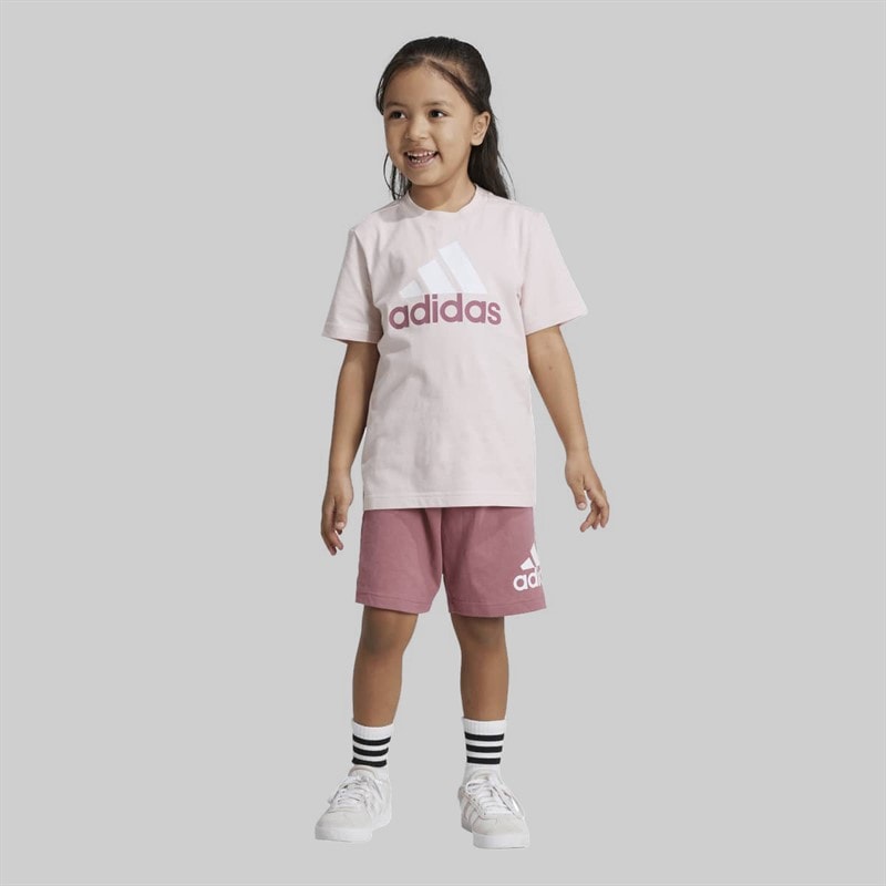 adidas Girls Essentials Logo T-Shirt And Shorts Set Sand Pink - Image 1