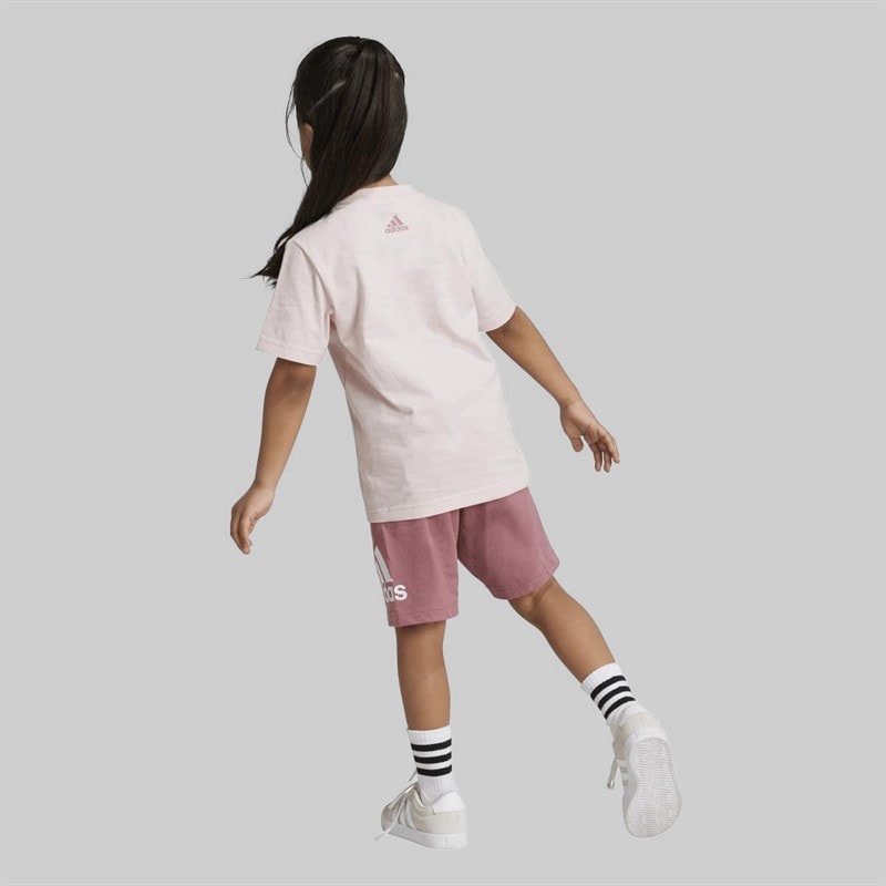 adidas Girls Essentials Logo T-Shirt And Shorts Set Sand Pink - Image 2