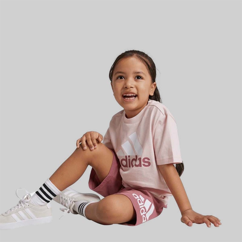 adidas Girls Essentials Logo T-Shirt And Shorts Set Sand Pink - Image 3