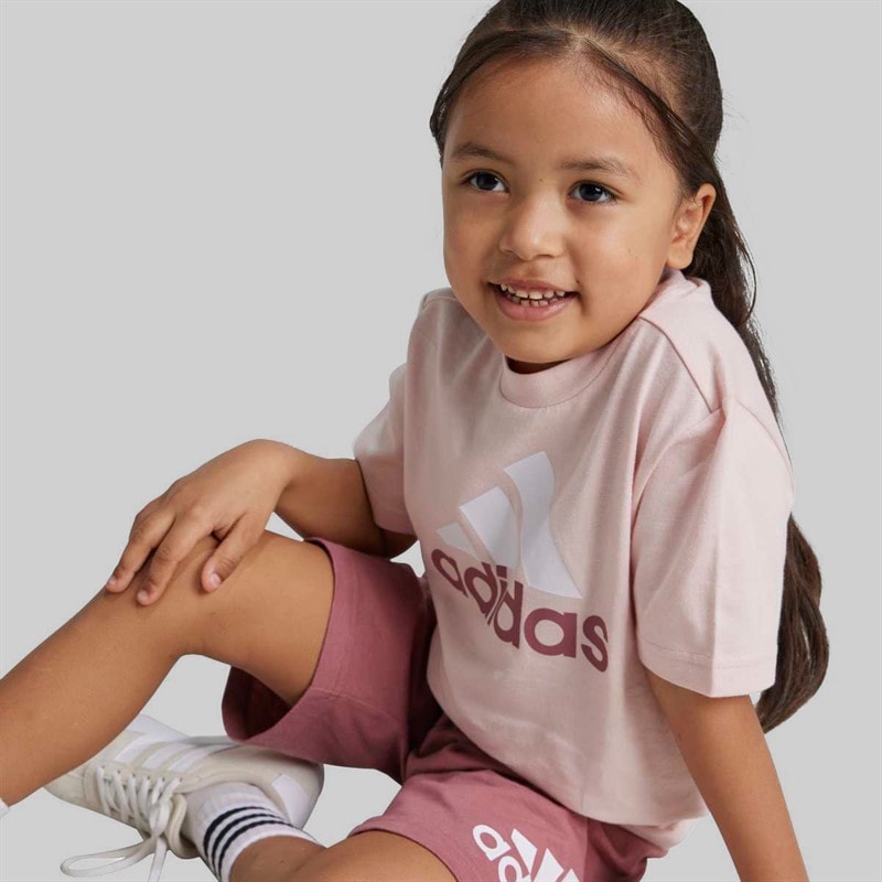 adidas Girls Essentials Logo T-Shirt And Shorts Set Sand Pink - Image 4