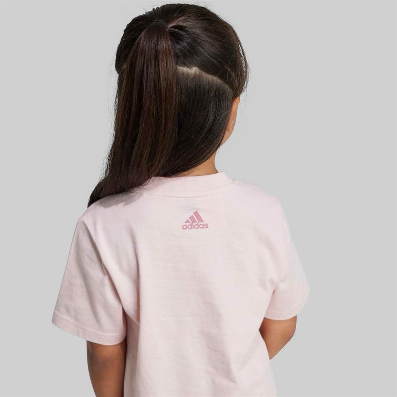 adidas Girls Essentials Logo T-Shirt And Shorts Set Sand Pink - Image 5