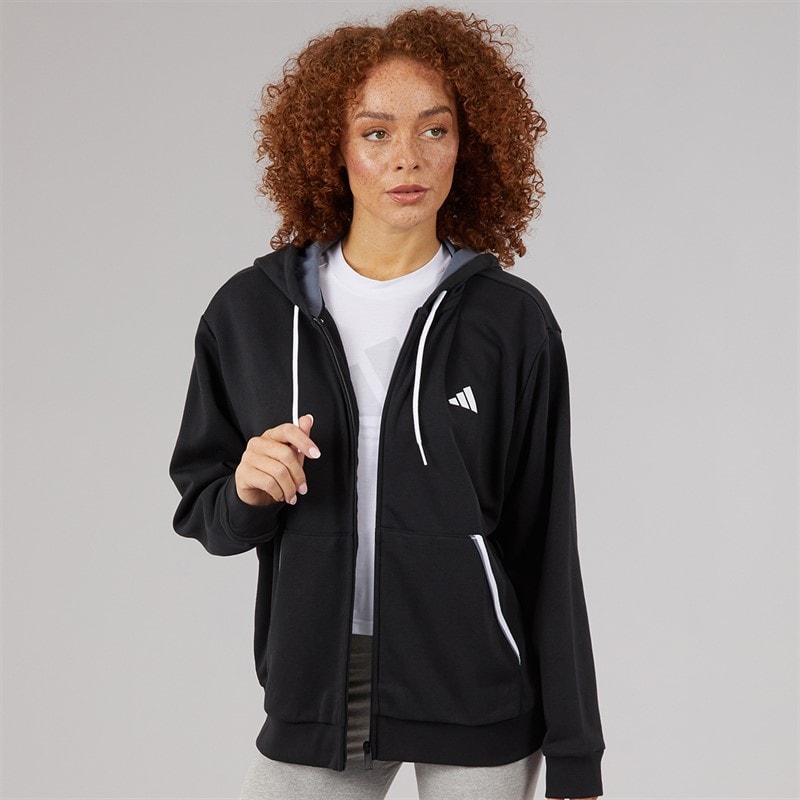 adidas Womens Essentials Colour Pop Full Zip Hoodie Black - Image 1