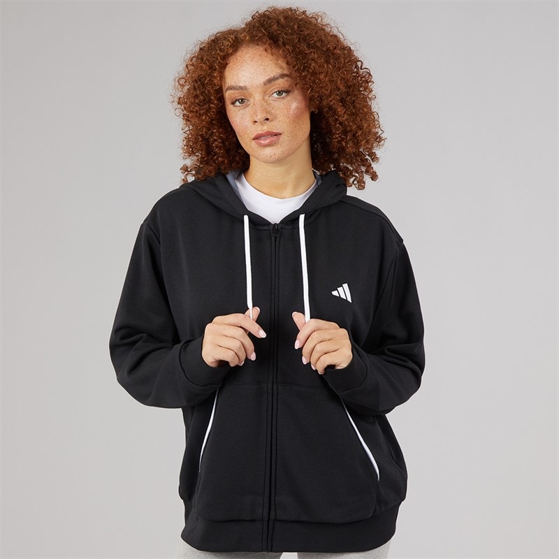 adidas Womens Essentials Colour Pop Full Zip Hoodie Black - Image 3