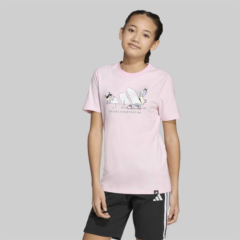 adidas Junior Girls Winter Sports Graphic T-Shirt Clear Pink - Image 3