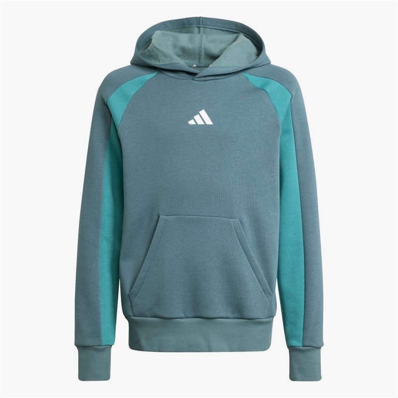 adidas Junior Boys Seasonal Essentials Colourblock Hoodie Preloved Teal/Preloved Teal/White