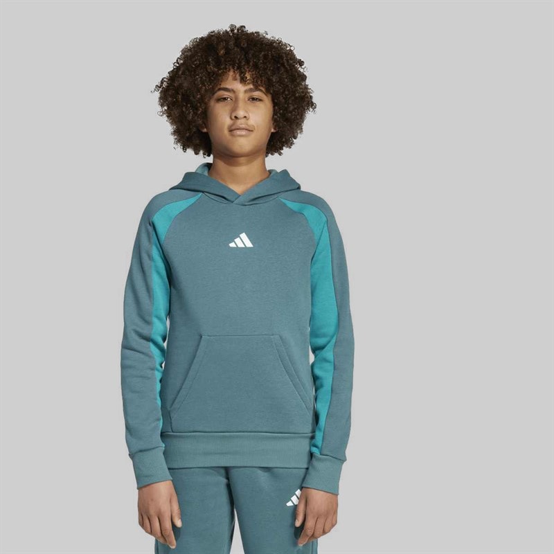 adidas Junior Boys Seasonal Essentials Colourblock Hoodie Preloved Teal/Preloved Teal/White - Image 2