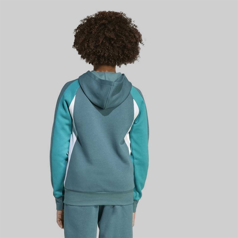 adidas Junior Boys Seasonal Essentials Colourblock Hoodie Preloved Teal/Preloved Teal/White - Image 3