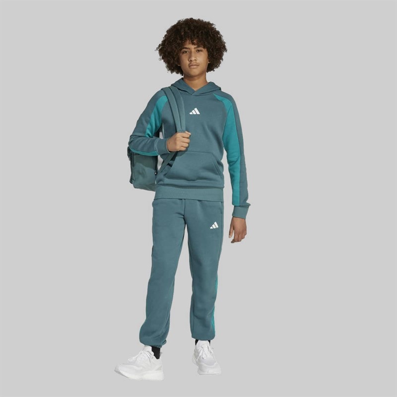 adidas Junior Boys Seasonal Essentials Colourblock Hoodie Preloved Teal/Preloved Teal/White - Image 4