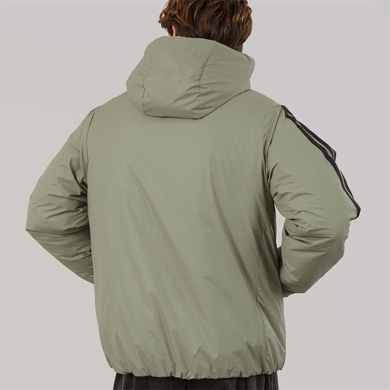 adidas Mens Essentials 3 Stripes Climawarm Insulated Hooded Jacket Silver Pebble - Image 2