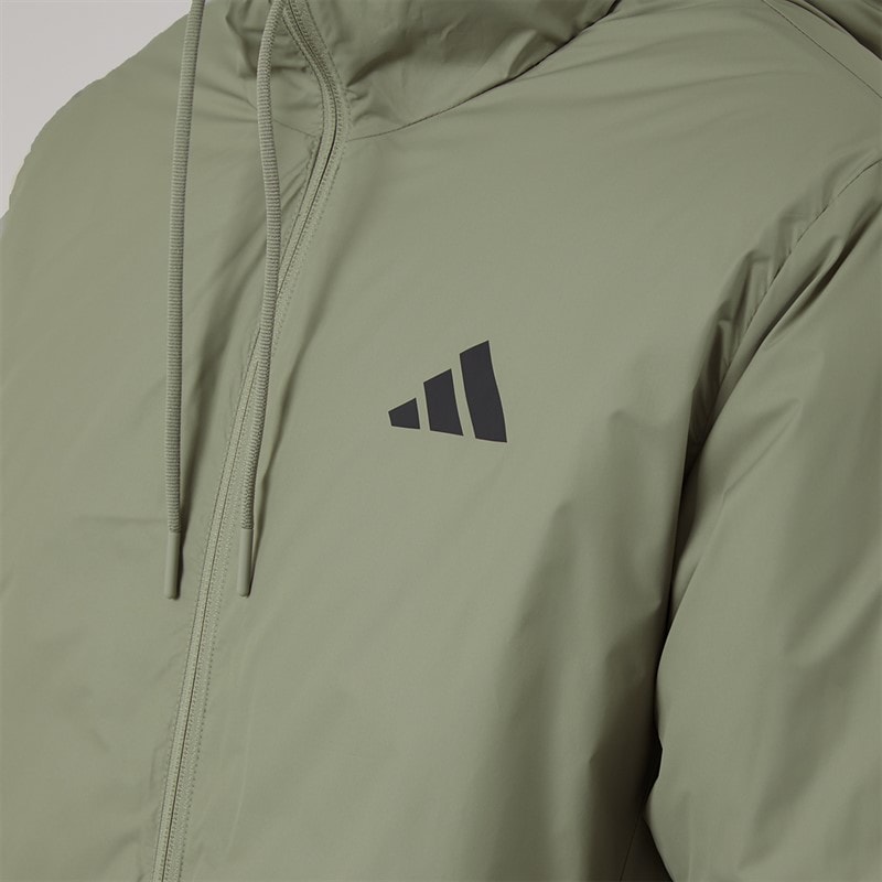 adidas Mens Essentials 3 Stripes Climawarm Insulated Hooded Jacket Silver Pebble - Image 3