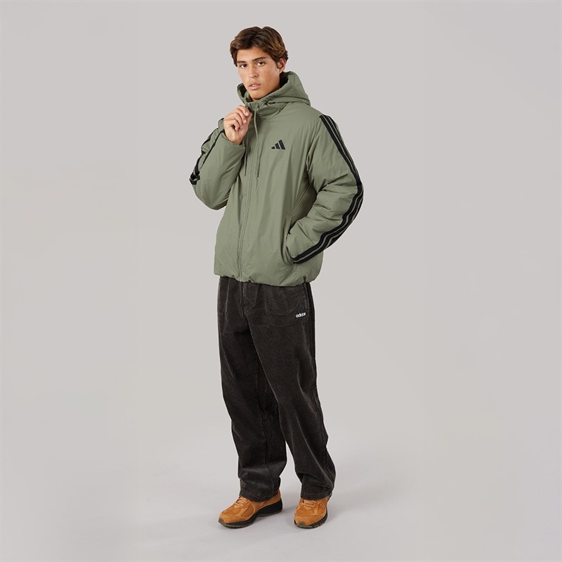 adidas Mens Essentials 3 Stripes Climawarm Insulated Hooded Jacket Silver Pebble - Image 4