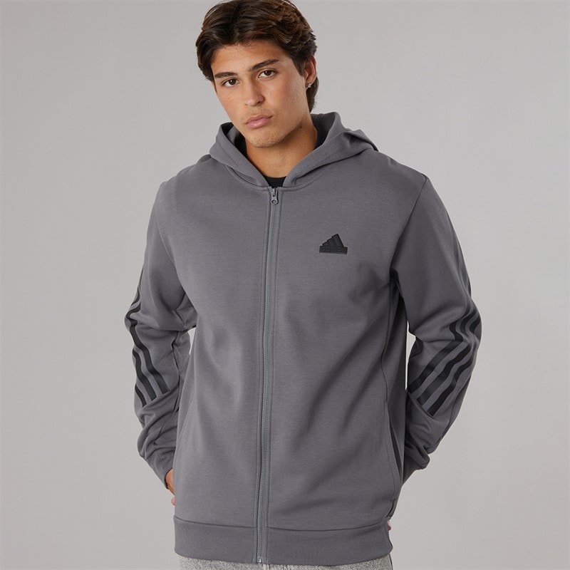 adidas Mens Future Icons 3 Stripes Full Zip Hoodie Grey Four