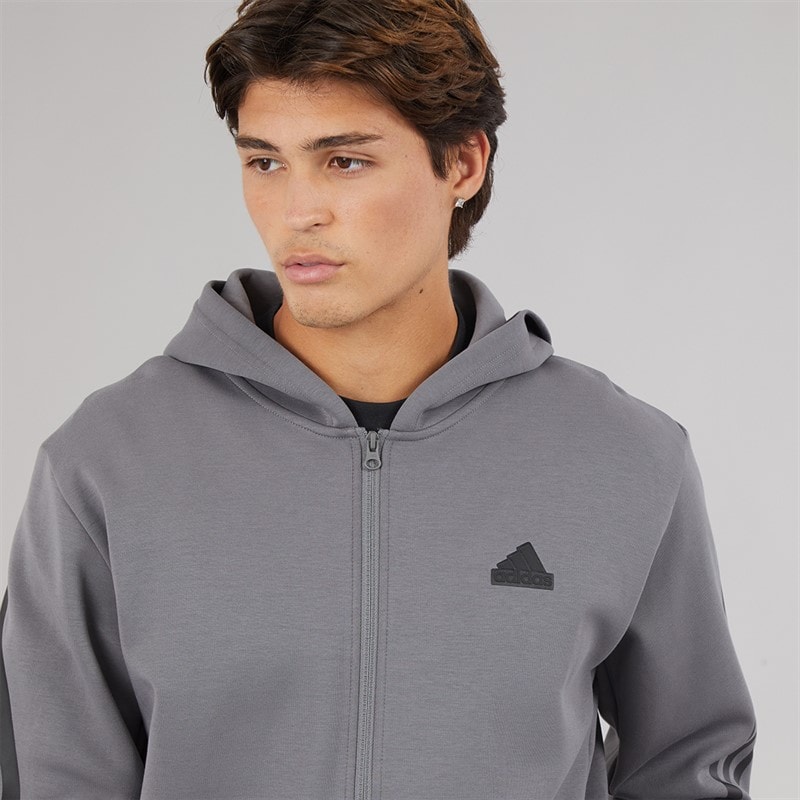 adidas Mens Future Icons 3 Stripes Full Zip Hoodie Grey Four - Image 3
