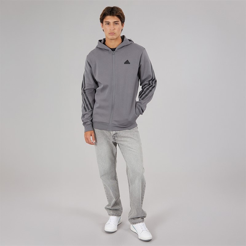 adidas Mens Future Icons 3 Stripes Full Zip Hoodie Grey Four - Image 4