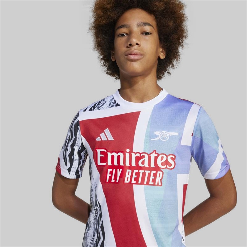 adidas Junior Boys AFC Arsenal FC 24/25 Pre Match Jersey Better Scarlet/White/Black/Clear Aqua - Image 3