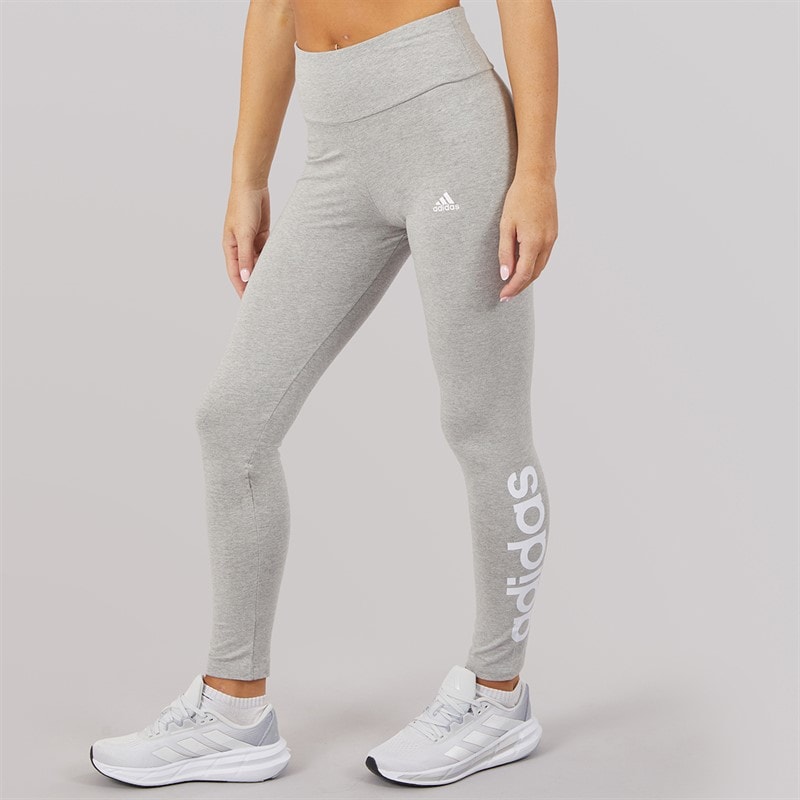adidas Womens Essentials High Waist Logo Leggings Medium Grey Heather/White - Image 2