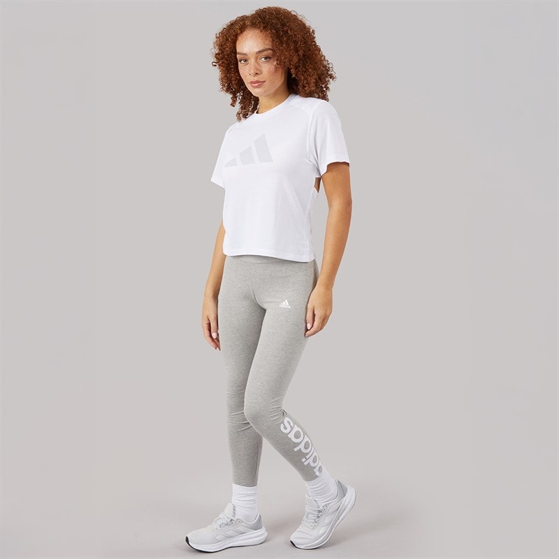 adidas Womens Essentials High Waist Logo Leggings Medium Grey Heather/White - Image 4