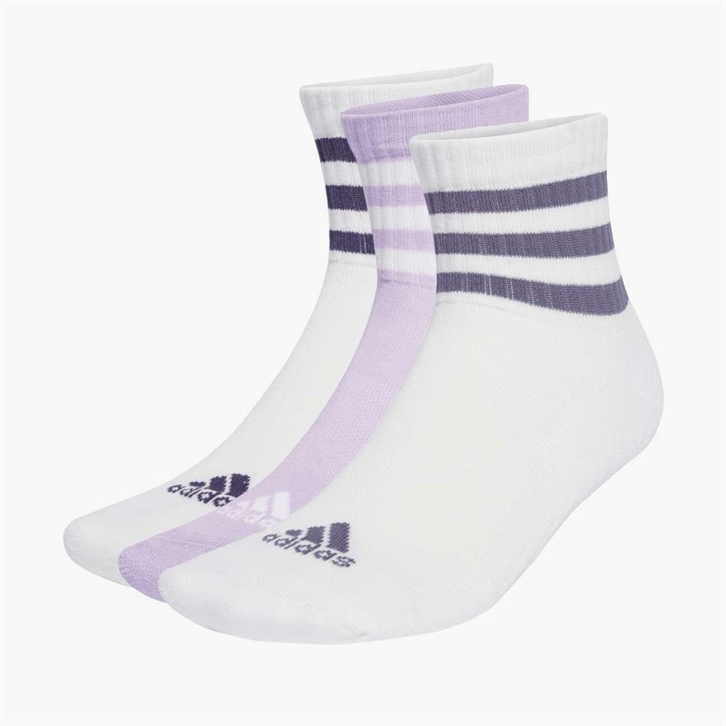 adidas 3 Stripes Sportswear Cushioned Three Pack Mid Crew Socks White/White/Powder Plum - Image 1