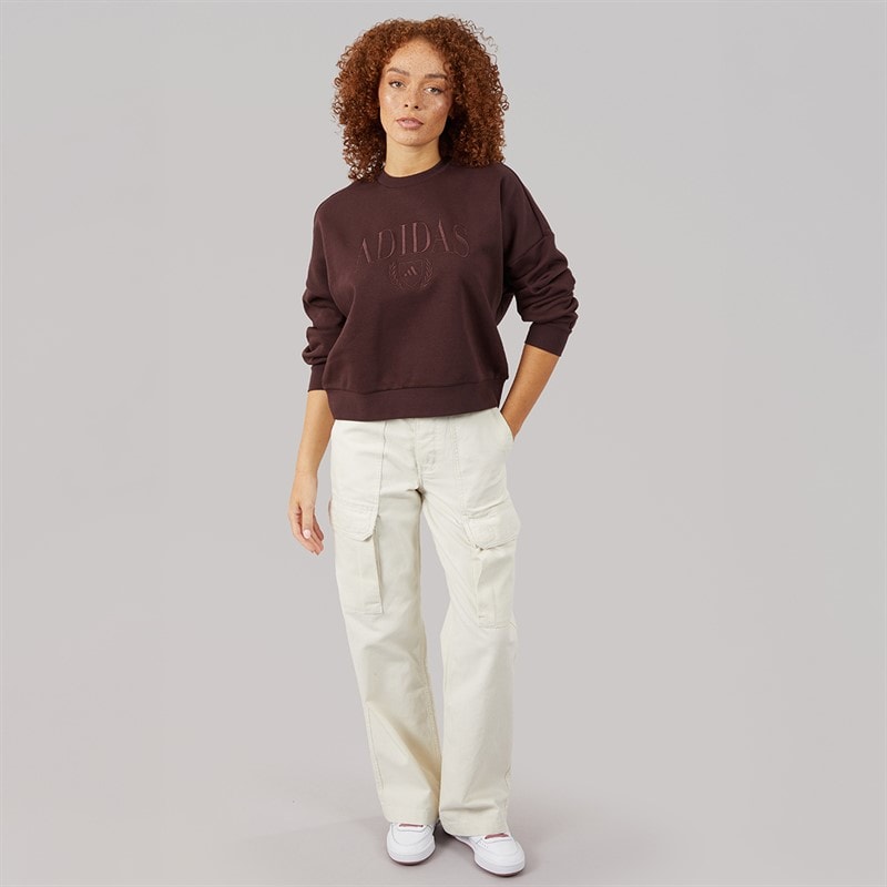 adidas Womens Cozy Holiday Graphic Sweatshirt Shadow Brown - Image 3