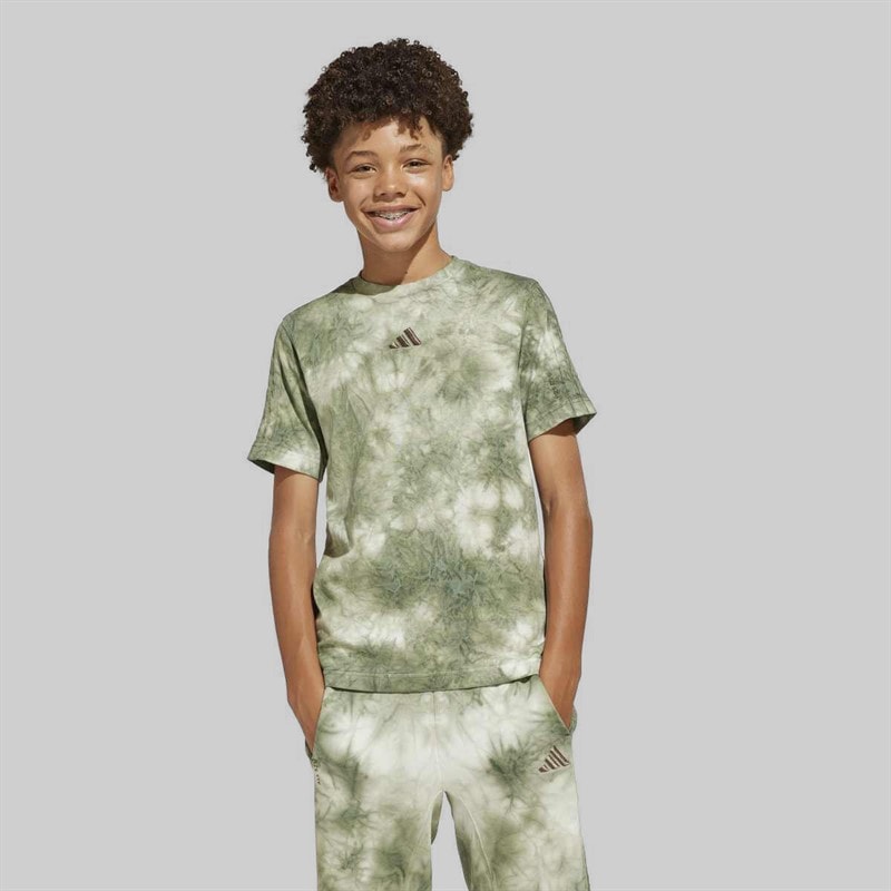 adidas Junior Boys All SZN All Over Print T-Shirt Olive Strata/Olive Strata - Image 1
