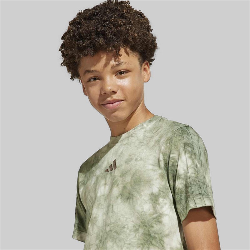 adidas Junior Boys All SZN All Over Print T-Shirt Olive Strata/Olive Strata - Image 3