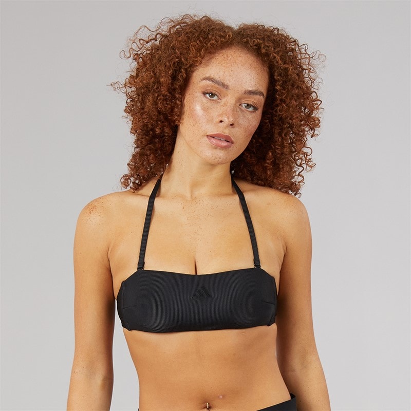 adidas Womens Iconisea Ribbed Padded Bandeau Bikini Top Black