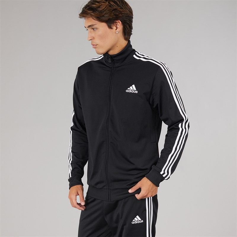 adidas Mens Primegreen Essentials 3-Stripes Tracksuit Black/White - Image 3