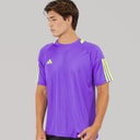 adidas Mens Aeroready Sereno 3-Stripes T-Shirt Purple Rush/Lucid Lemon