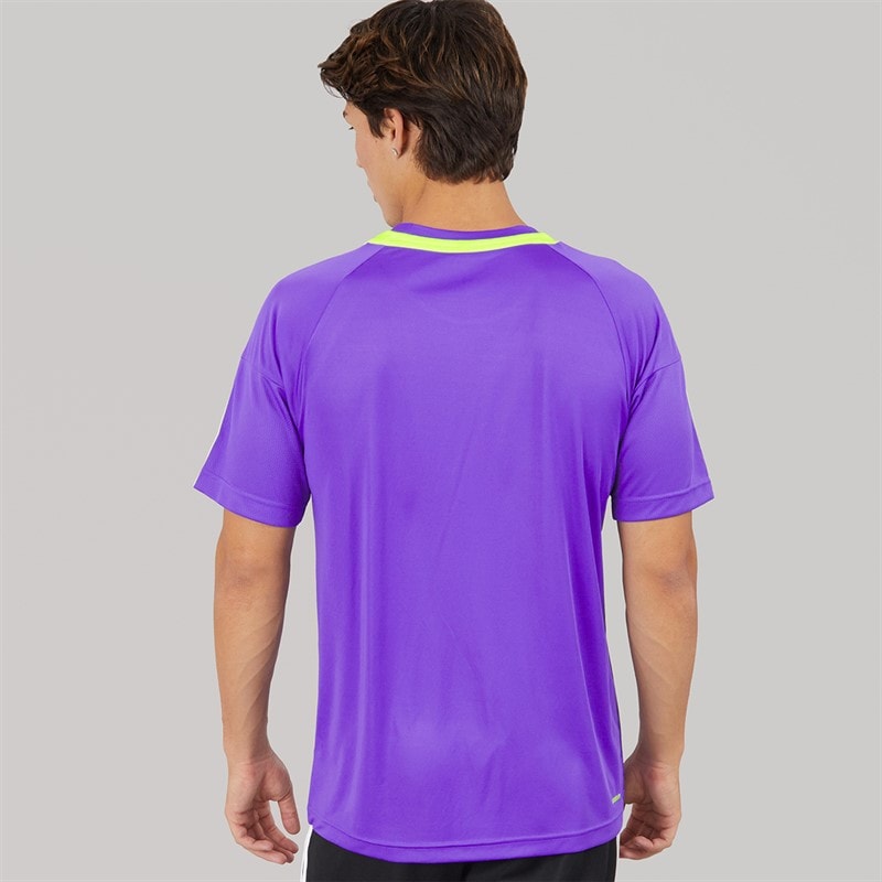 adidas Mens Aeroready Sereno 3-Stripes T-Shirt Purple Rush/Lucid Lemon - Image 2