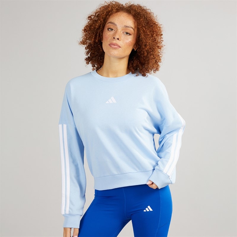 adidas Womens Essentials 3-Stripes Sweatshirt Glow Blue/White