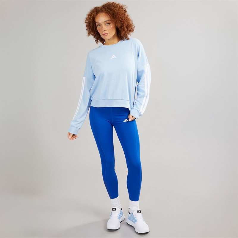 adidas Womens Essentials 3-Stripes Sweatshirt Glow Blue/White - Image 3