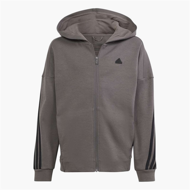 adidas Junior Boys Future Icons 3 Stripes Full Zip Hoodie Charcoal/Black
