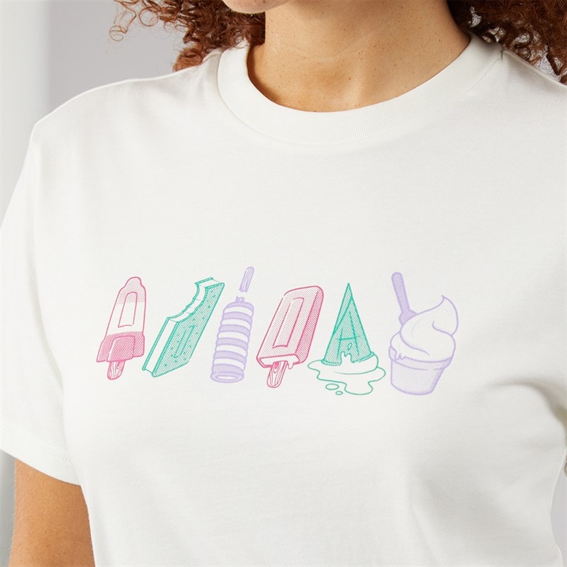 adidas Womens Lounge Food Graphic T-Shirt Off White - Image 3