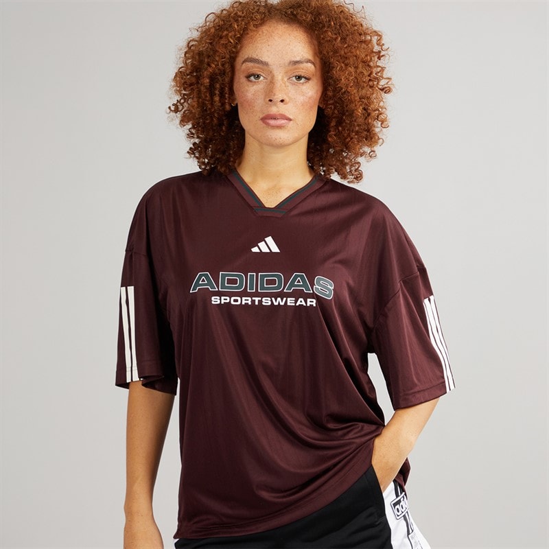 adidas Womens House Of Tiro Nations Pack Boyfriend Fit T-Shirt Aurora Ruby