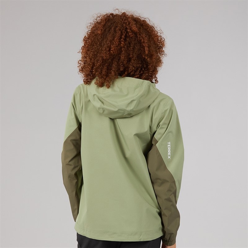 adidas Womens Terrex Multi 2 Layer Climaproof Hooded Rain Jacket Tent Green/Olive - Image 2