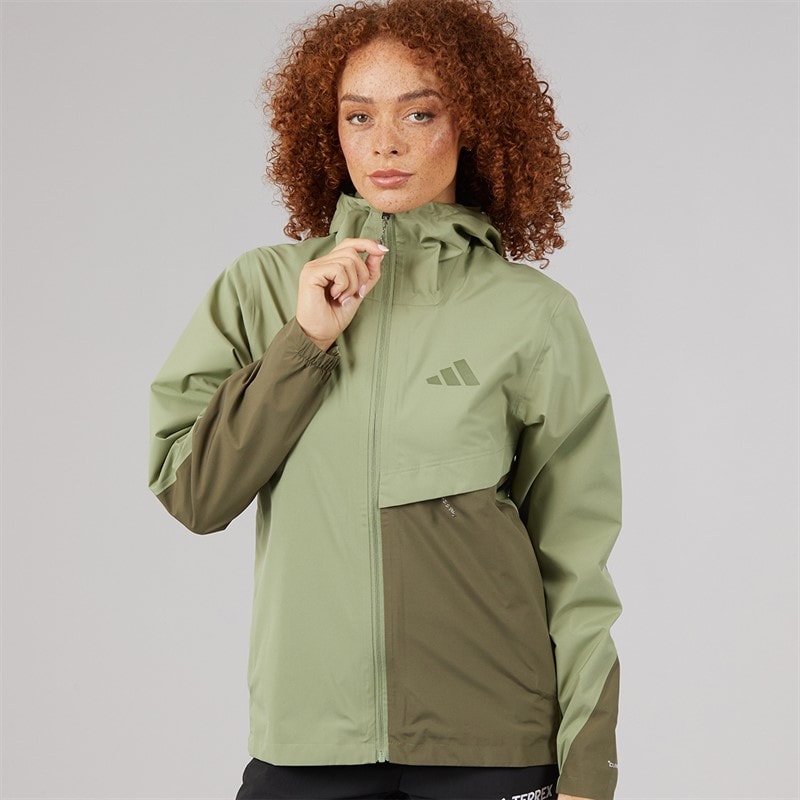 adidas Womens Terrex Multi 2 Layer Climaproof Hooded Rain Jacket Tent Green/Olive - Image 3