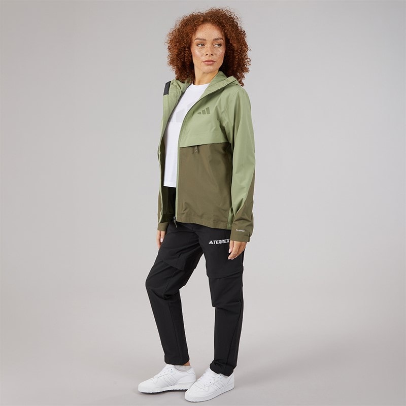 adidas Womens Terrex Multi 2 Layer Climaproof Hooded Rain Jacket Tent Green/Olive - Image 4